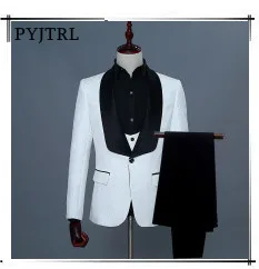 PYJTRL мужской костюм из трех предметов размера плюс 5XL 6XL белый желтый красный фиолетовый темно-синий зеленый мужской деловой Повседневный Свадебный костюм жениха