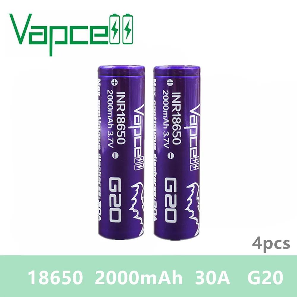 4 шт. Vapcell оригинальный H20 / G20 18650 аккумулятор 2000 мАч 30 А 3 7 в высокопоточные