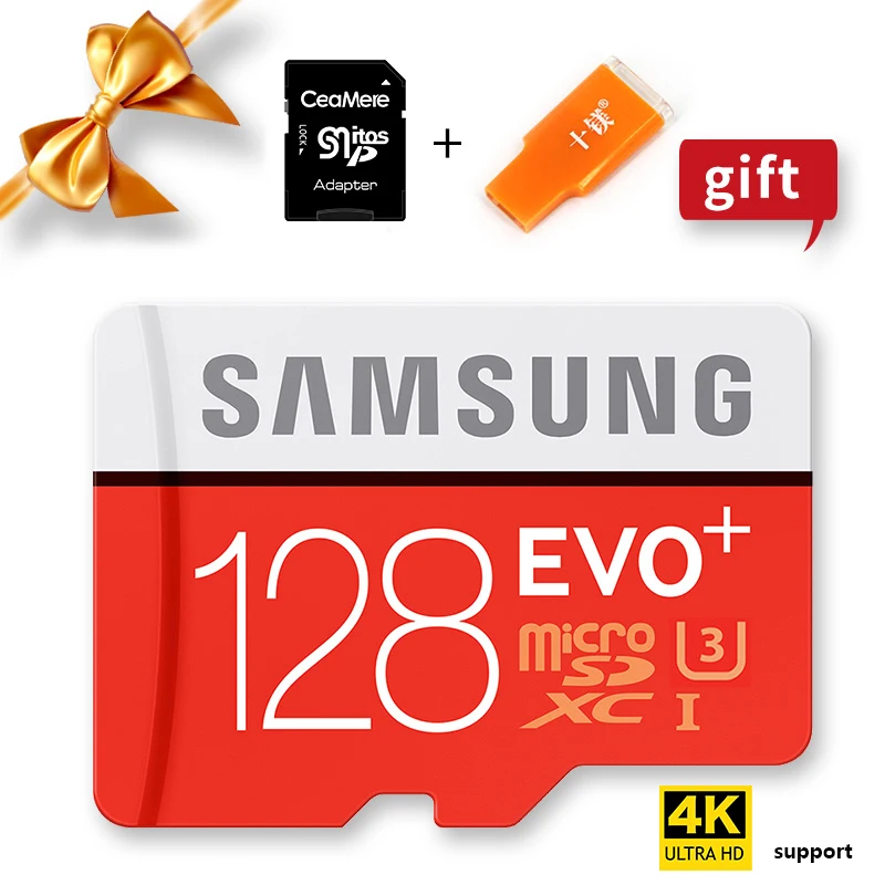 SAMSUNG 100% подлинная карта памяти оригинал EVO Plus Microsd флешка 128ГБ 100МБ/с Флэшка Class10