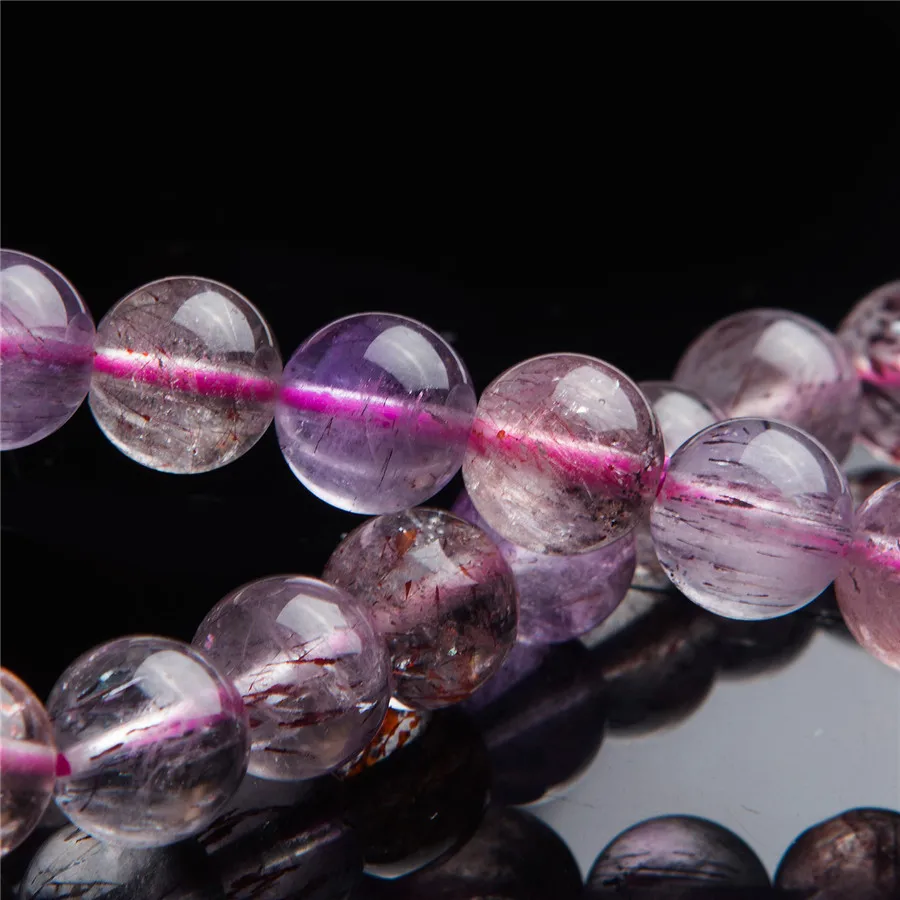 9mm Genuine Colorful Natural Super Seven Melody Stone Crystal Clear Round Bead Rutilated Quartz Bracelet | Украшения и аксессуары