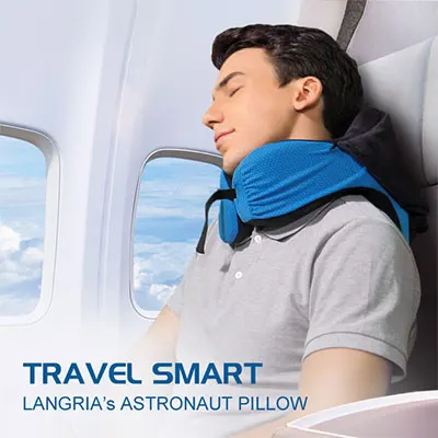 LANGRIA 6-в-1 подушка на шею для долгого пути астронавт для путешествий Memory Foam с отстегивающимся капюшоном Регулируемая шея Размеры боковой карман на резинке