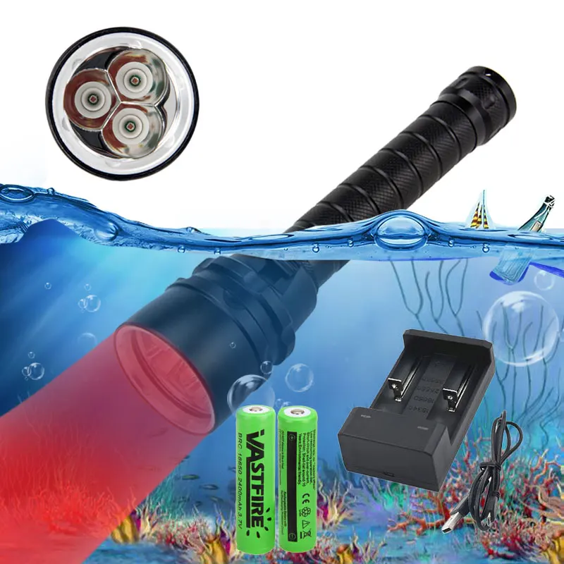 1000LM Scuba Waterproof Diving Flashlight XPE Flash Light Tactical Lantern 100M Underwater Green/Red Diver Torch Aluminum alloy