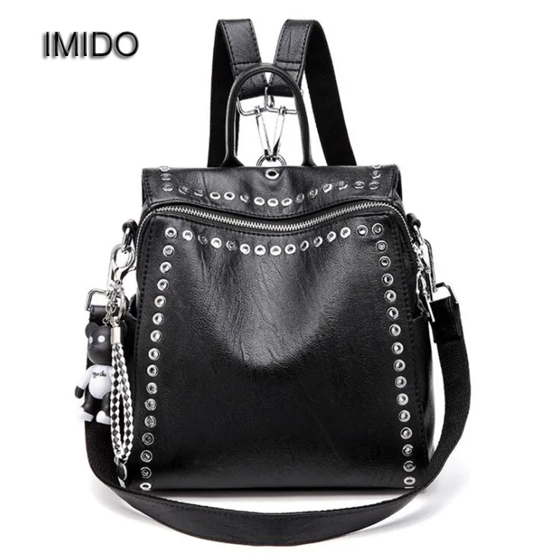 Рюкзак IMIDO Женский из мягкой кожи черный с заклепками|women backpack|women backpack brandwomen brand |