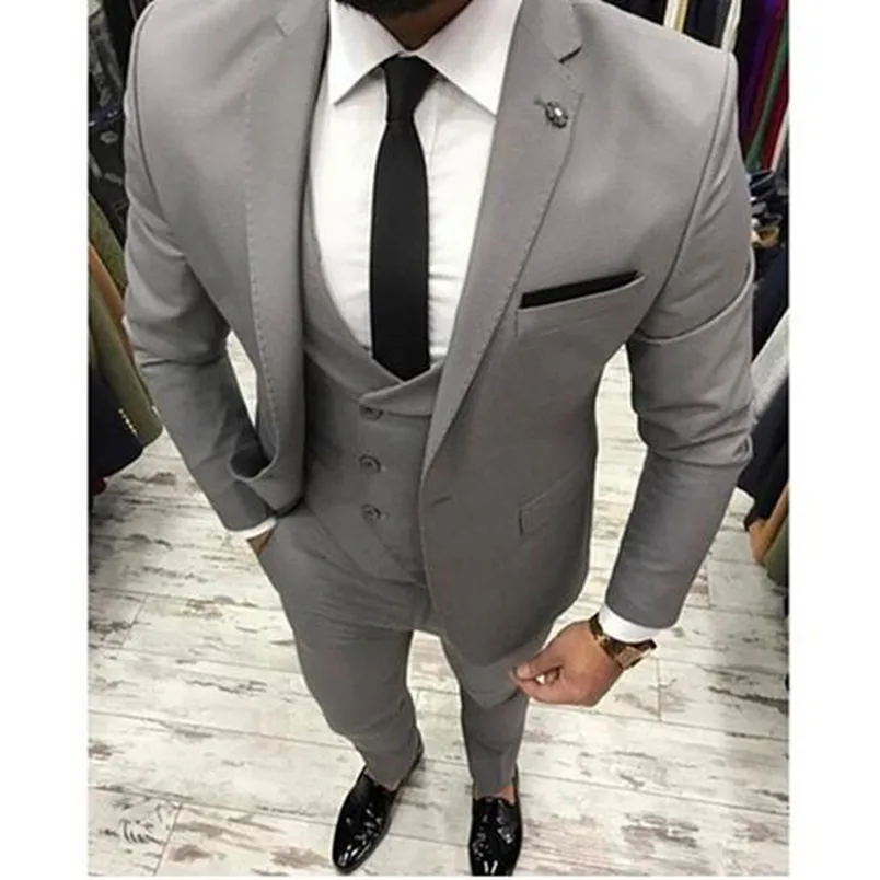 

New Grey Men Suit Slim Fit Three Pieces Wedding Tuxedo Mens Suits Custom Made Beat Wedding Suits (Jacket+Pant+Vest)