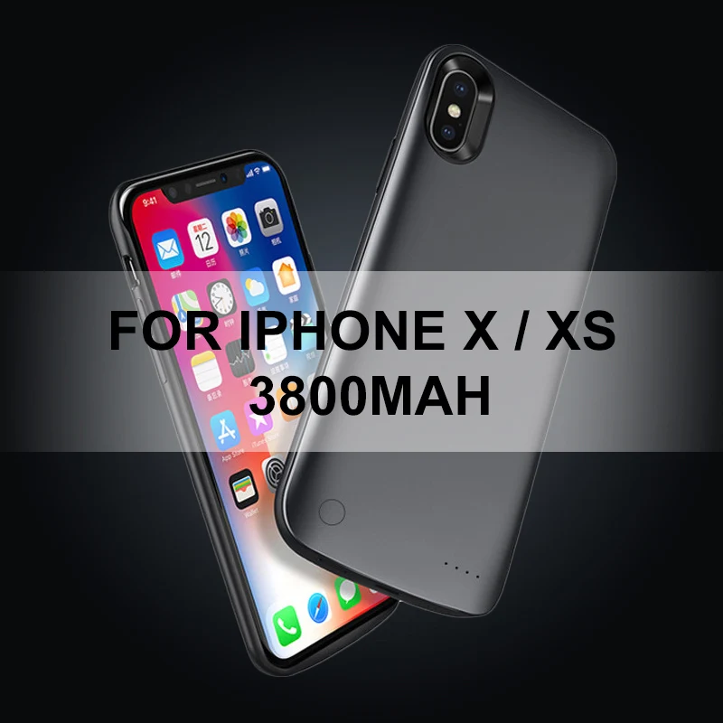 X XS Black 3800 Чехол для аккумулятора для iPhone X XS, мягкий тонкий внешний аккумулятор, чехол для iPhone 6, 7, 8, 6S Plus, внешний аккумулятор, зарядное устройство, чехол для iPhone - Цвет: X XS Black 3800