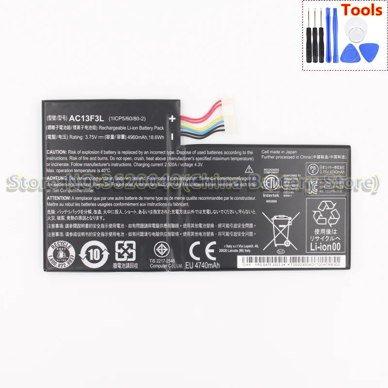 GND 4960 мАч/18.6Wh AC13F3L AC13F8L Замена Батарея для Acer Iconia Tab A1 A1-810 W4-820P литий-ионный