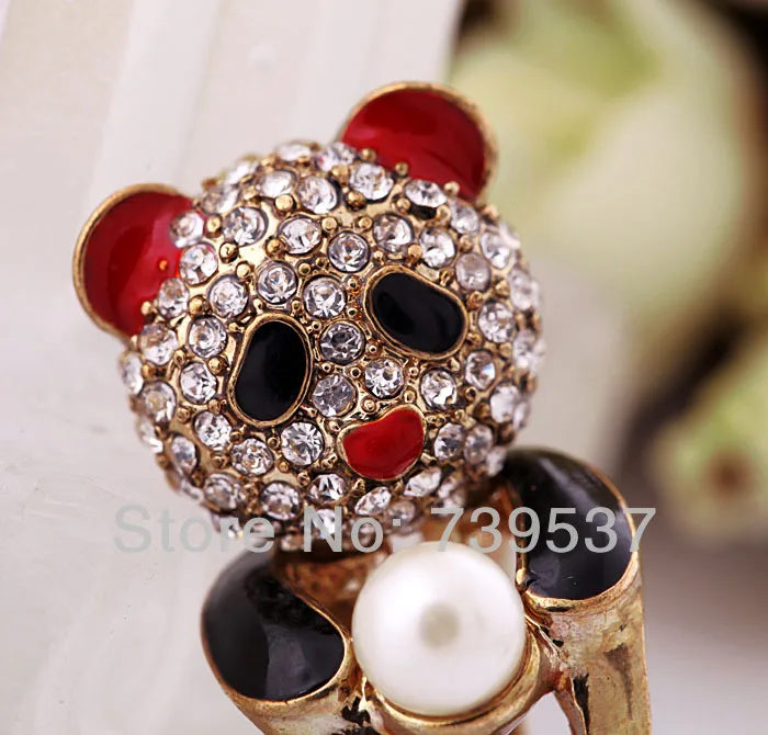 Женское кольцо с милой пандой и кристаллами ювелирное изделие высокого качества