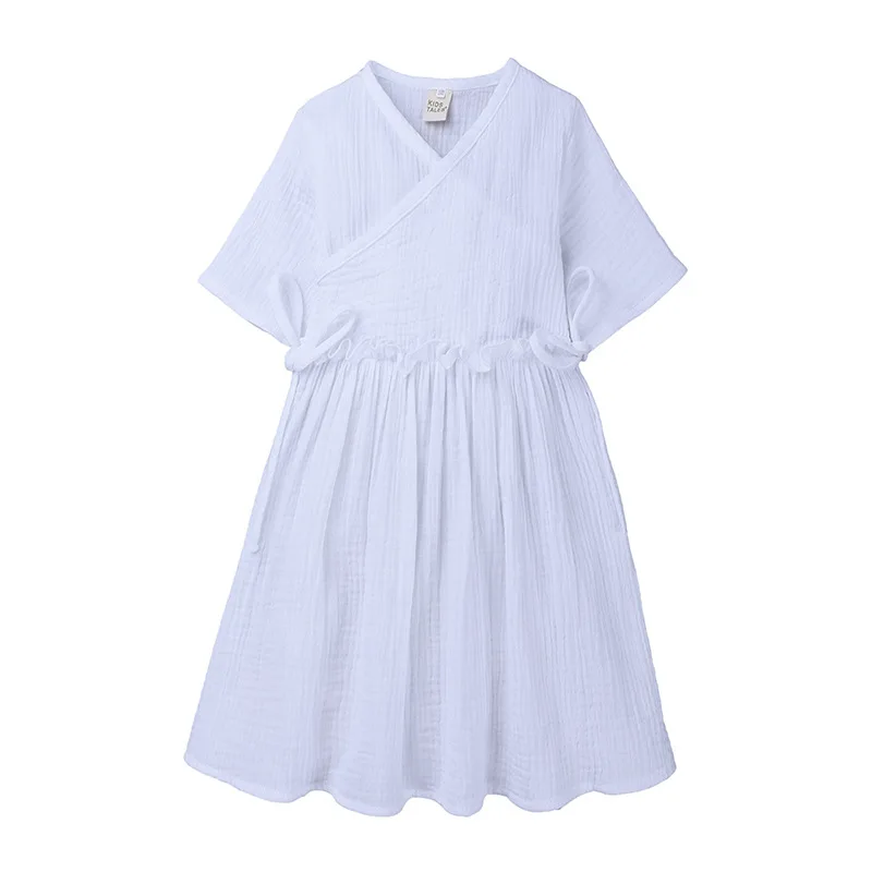 2019 Summer Baby Girl Dress Loose Ruffles Cotton Linen short Sleeve Teens Dresses Casual Kids Outfits Princess Children Clothing | Детская
