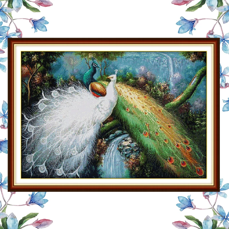 NKF Peacocks in green Forest animal style craft cross stitch charts counted stamped Chinese kit for home decoration | Дом и сад