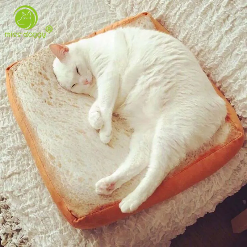 MISS DOGGY Funny 3D Cat Toast Bed Bread Dog Mats Cute Small Beds Warm Cushion with Removable Designer Washable Cover | Дом и сад