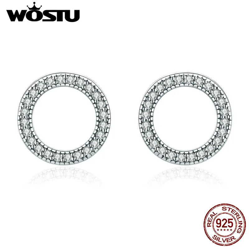 WOSTU,, 925 пробы, серебряные, простой дизайн, круглые серьги-гвоздики для женщин, свадебные, Обручальные, серебряные ювелирные изделия FIE417