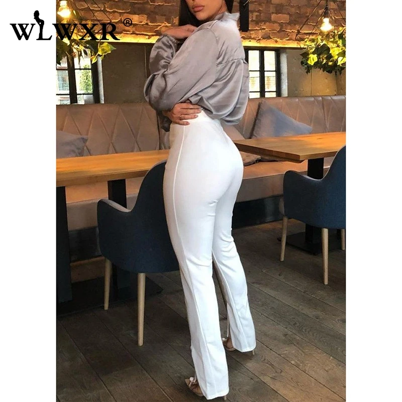 WLWXR повседневные широкие летние облегающие брюки с разрезом женские офисные