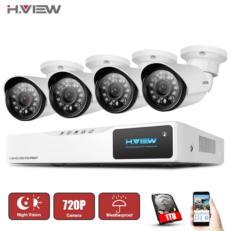 H. view 720 P система видеонаблюдения комплект 4ch cctv безопасности 4 шт. ик открытый
