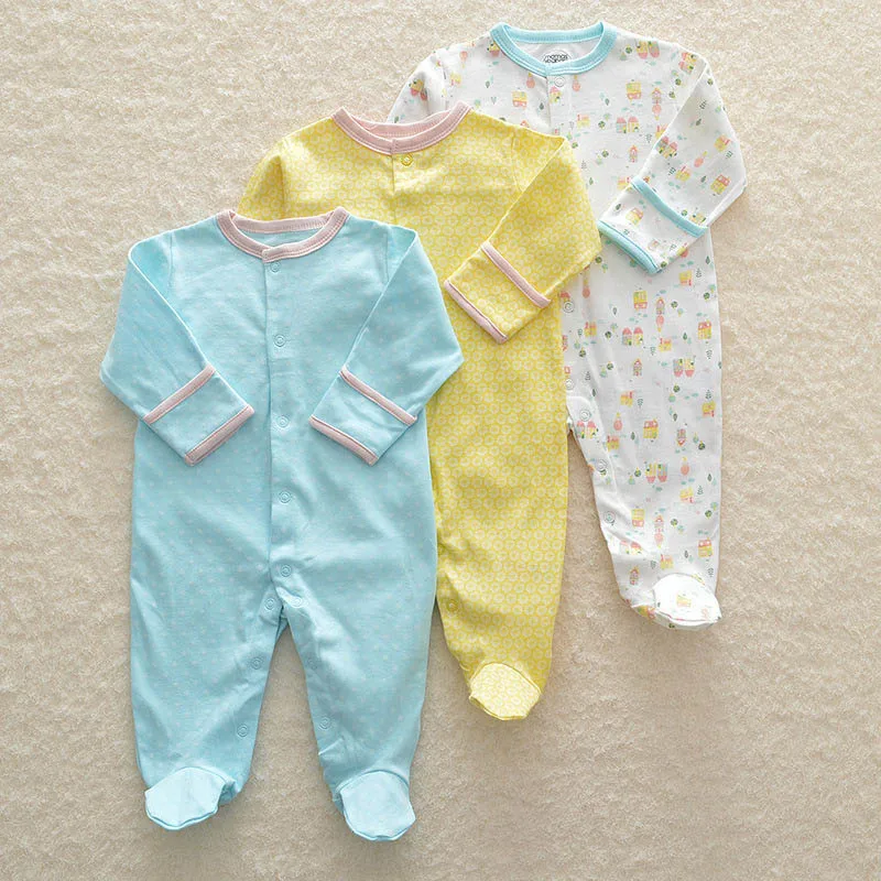 100% Cotton Baby Footies with Button Closure Girl/Boy Footie Sleepwear Pajamas 0-12 Months 3 Pack | Детская одежда и обувь