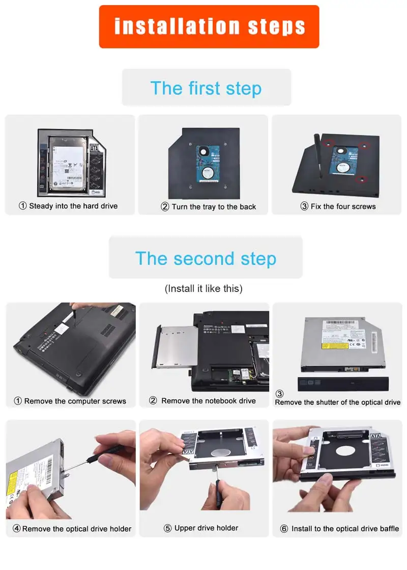 Универсальный алюминиевый 2nd HDD Caddy 12,7 мм SATA 3,0 для 2," SSD жесткий диск драйвер корпус DVD CD-ROM адаптер Optibay 12,7