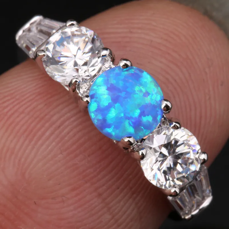 Потрясающие драгоценные камни Синий огненный опал и белый посеребренный