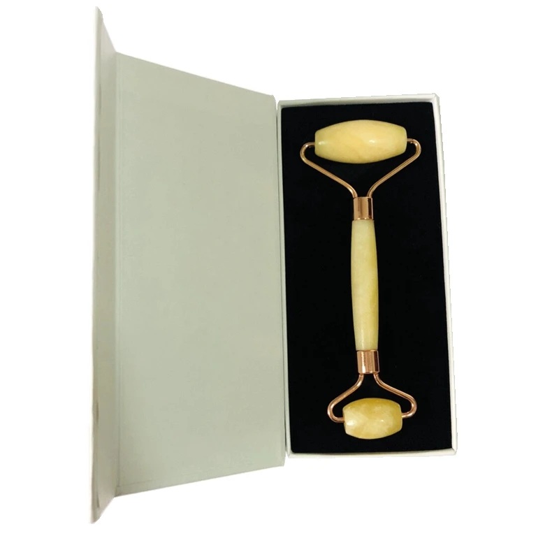 Желтый нефритовый ролик для лица блестящий шеи и глаз косметический ухода за