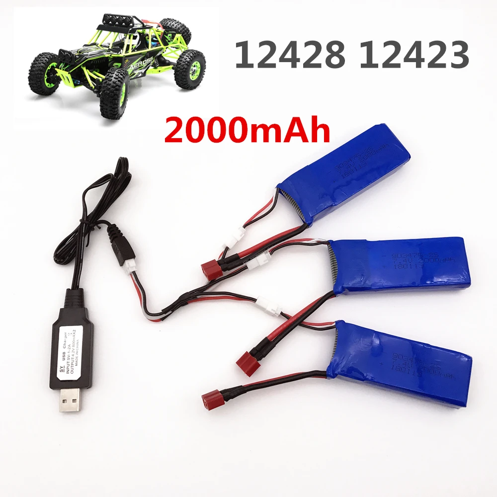 Литий-полимерный аккумулятор высокой емкости 7 4 в 2000 мАч для Wltoys 12428 12423 1:12 903475 2S 25C
