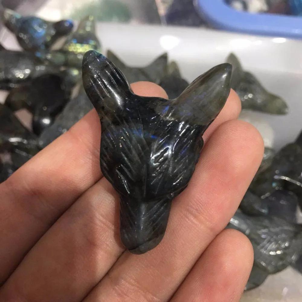 Природный лабрадорит кварц драгоценный камень подвеска в виде волчьей головы