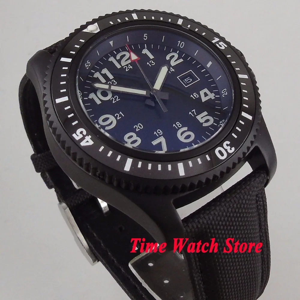 Мужские Водонепроницаемые кожаные часы без логотипа черные стальные PVD синие