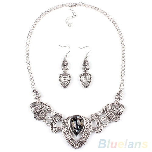 Женский винтажный комплект из колье серёг и цепочки 08TZ|necklace earrings jewelry set|jewelry