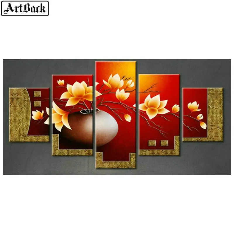 

5 spell diy diamond painting flower stickers full square / round drill 3d diamond embroidery mosaic stickers living room decor