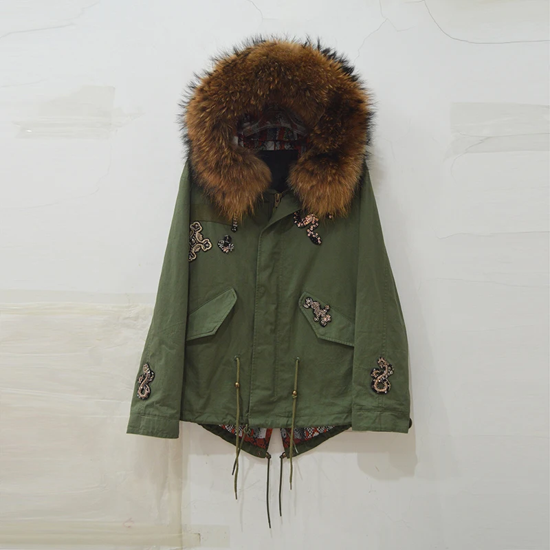 

Brown fur collar hood with new design womne coat Snake armband cool Fall jacket