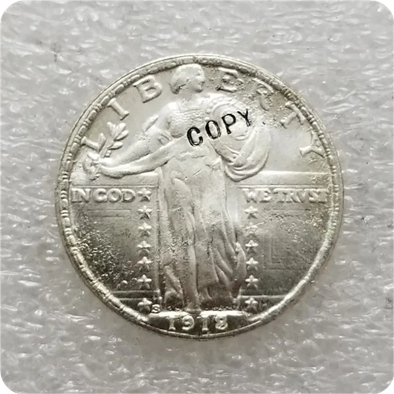 UNC silver США 1918/7-S стоящая Статуя Свободы четвертак копия монет памятные монеты-копии монет медаль коллекционные монеты - Цвет: UNC silver