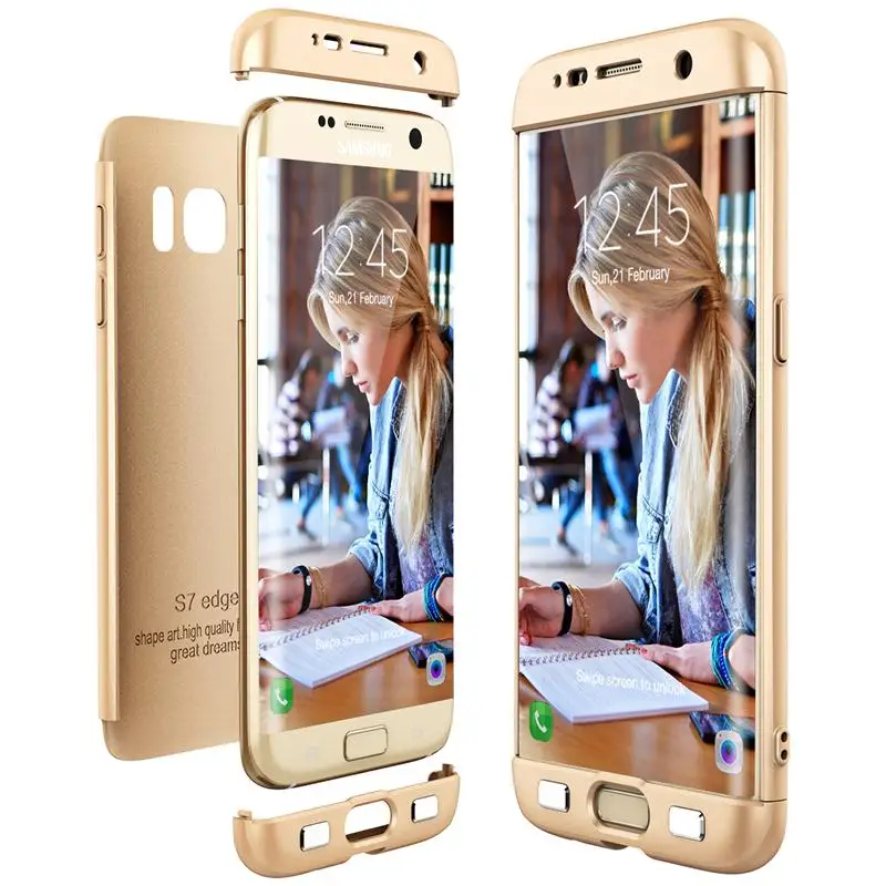 Роскошный Жесткий чехол из поликарбоната для Samsung Galaxy S6 S7 Edge S8 S9 Plus Note 8, чехол A5 A7 A8 Plus, чехол 3 в 1 360, чехол на весь корпус - Цвет: Gold