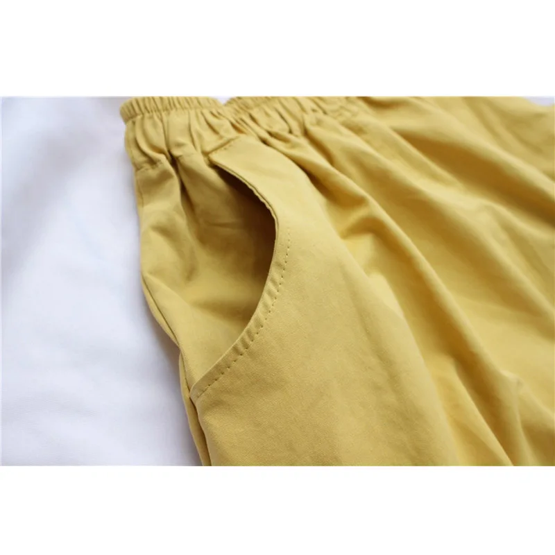 Юбка-трапеция летняя/Осенняя однотонная хлопковая с карманами и высокой талией |