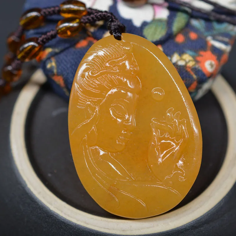 Прямая поставка ручной работы Юньнань хуанлонг нефритовый Гуань Инь Будда Кулон