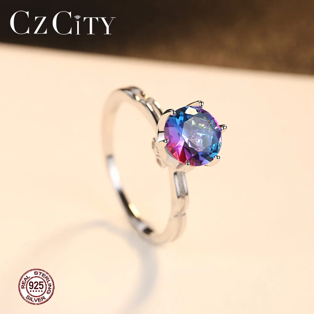 CZCITY натуральная 925 стерлингового серебра Радуга Мистик Топазом твердых