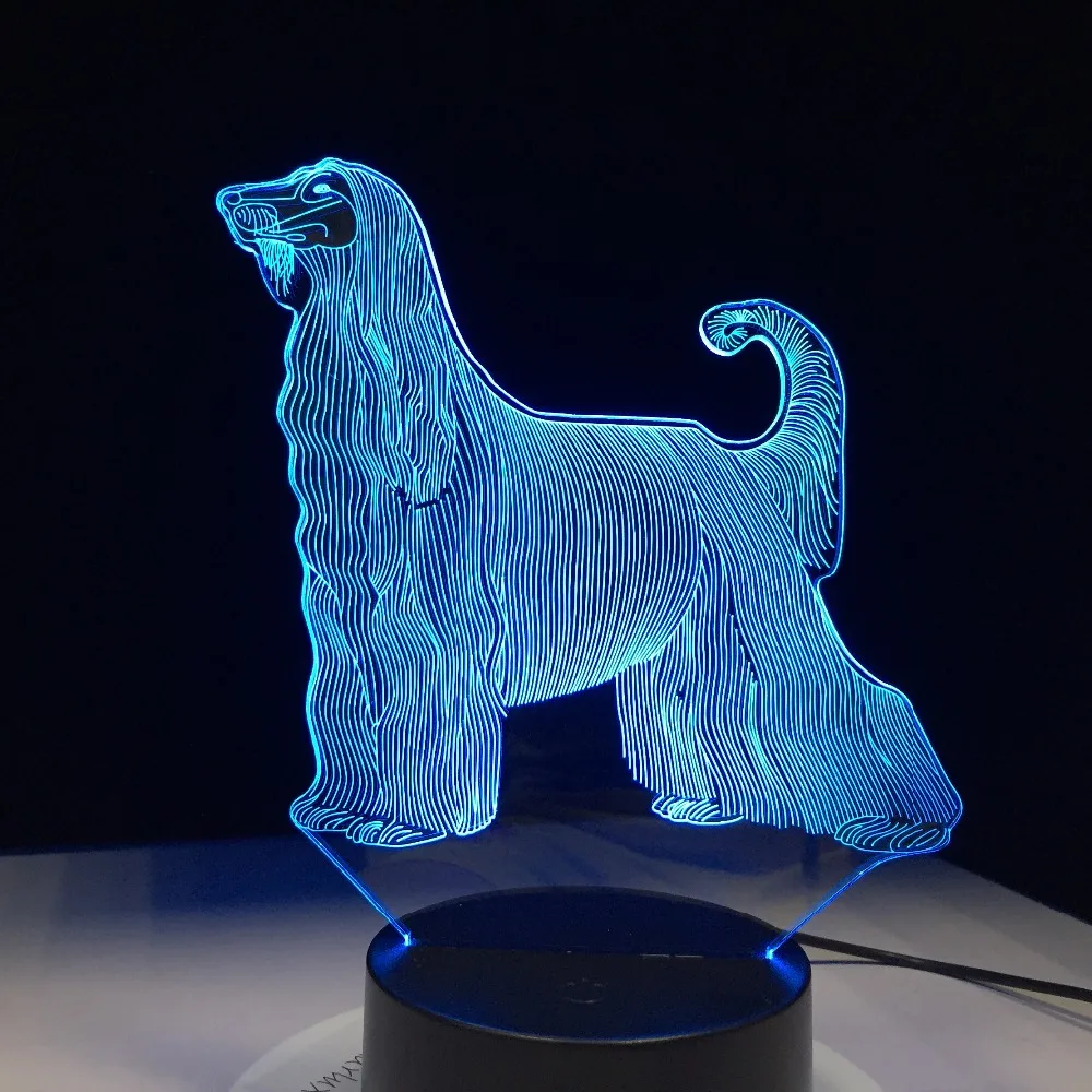 Афганская собака самая красивая светодиодсветодиодный 3D лампа 7 цветов USB