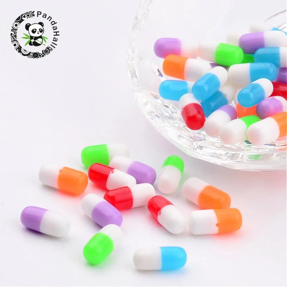 

Resin Beads, Half Dirlled, Column, Pill, Mixed Color, 12x5.5x5.5mm, Hole: 1mm