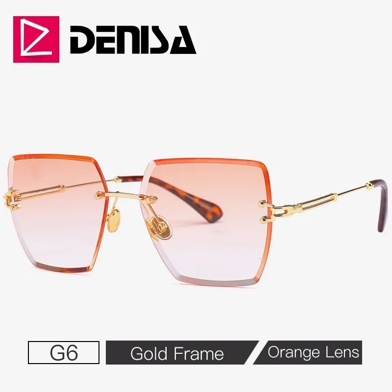 G6 Orange Sunglasses DENISA, квадратные солнцезащитные очки без оправы для женщин, лето, красные очки, модные роскошные брендовые солнцезащитные очки для мужчин, UV400 zonnebril G18600 - Цвет линз: G6 Orange Sunglasses