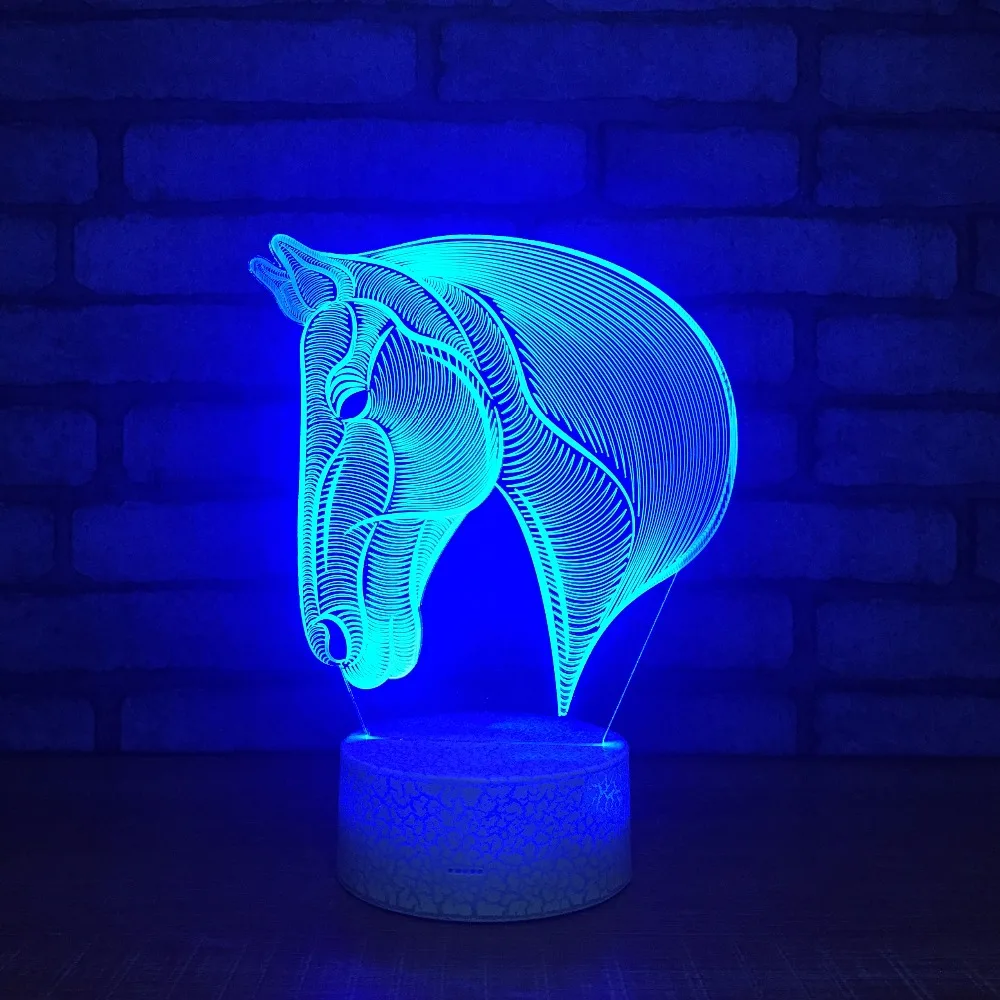 Бусины кракле белое основание 3D лошадь 7 Цвета изменение LED Настольная лампа
