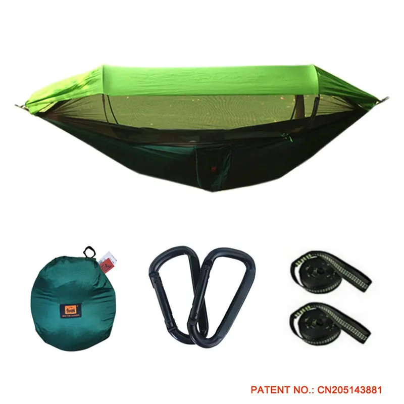 290X145cm L green 1-2 человека портативный открытый кемпинг гамак с тентом москитная сетка высокая прочность парашют ткань подвесная кровать охота качели - Цвет: 290X145cm L green