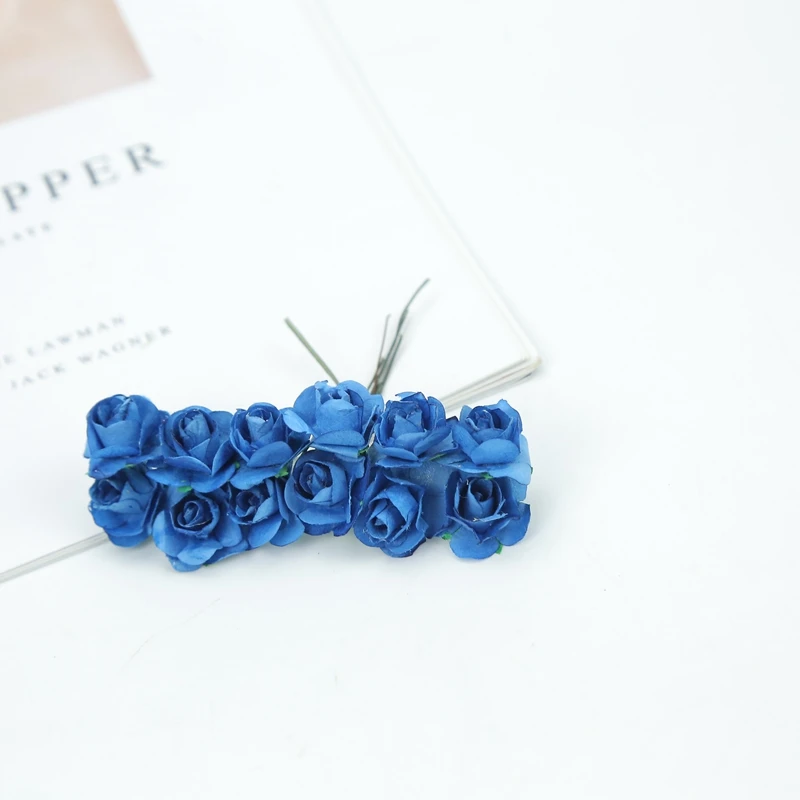dark blue 36 шт/144 шт Поддельные бумажные цветы искусственные растения декоративные цветы для скрапбукинга diy Рождественский венок Подарочная коробка домашний декор - Цвет: dark blue