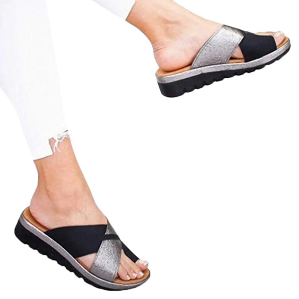 

Sequin Shoes Slippers Women Thick Bottomed Shoes Wedge Heel Sandals Clip Toe Summer Beach Fashion New Shoes Woman