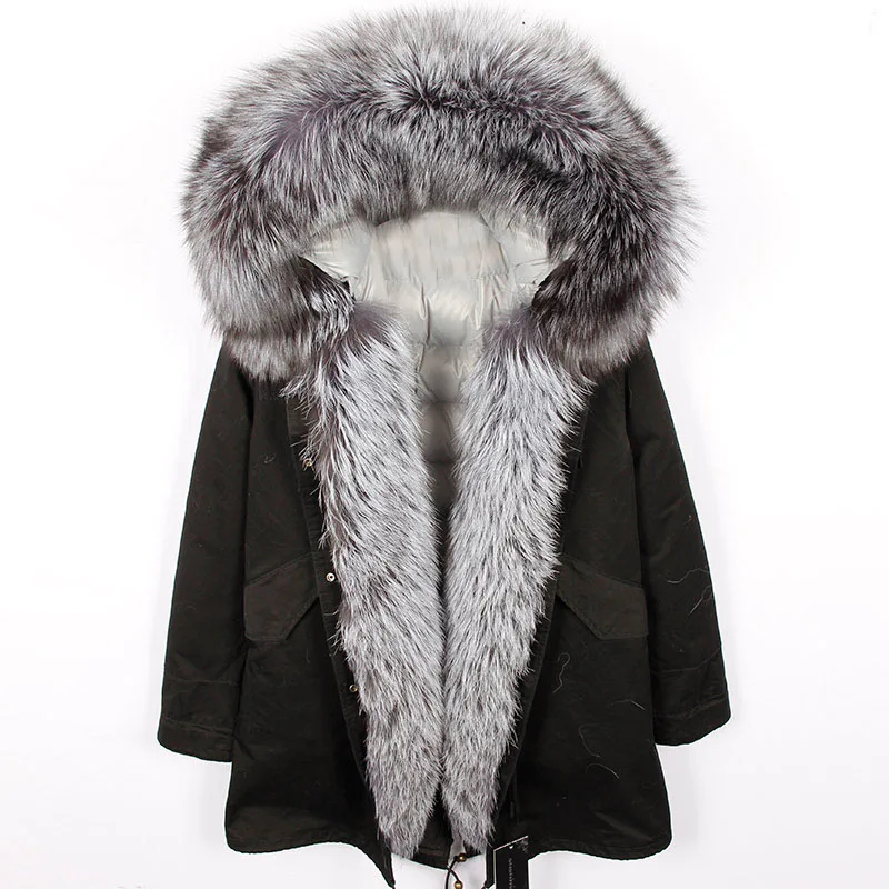 Новинка 2018 зимняя куртка Женская парка натуральный Лисий мех воротник капюшон