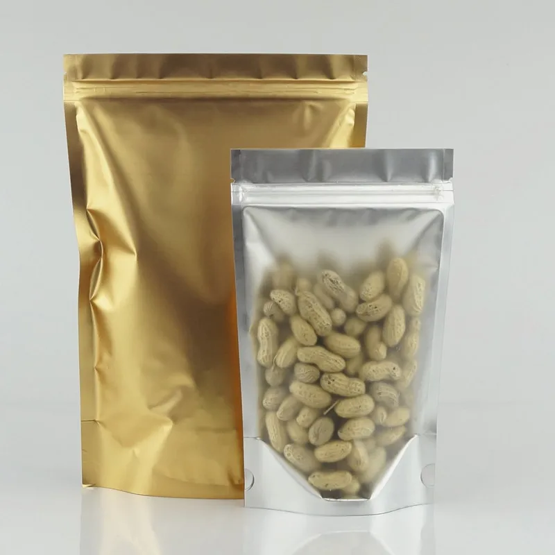 

Free Shipping 100pcs/lot, 17*25+4cm Stand Translucency Aluminium Foil Ziplock Bag Back Matte Gold, Milk Powder Food Packing Sack