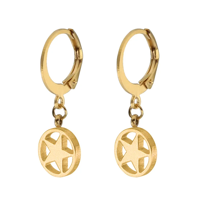 D Gold Модные серьги из нержавеющей стали, римская цифра, якорь, Череп, звезда, Подвеска для женщин, классические кольца, подарочные украшения для ушей, 2 штуки - Окраска металла: D Gold