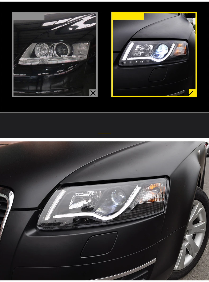 Автомобильный Стайлинг головной фары чехол для Audi A6L фары 2005-2012 A6 фары DRL Объектив Двойной Луч Биксенон HID