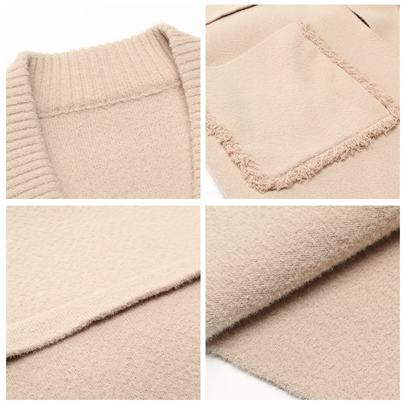 Новый женский кардиган свитера Вязаное пончо Дамы Длинный свитер карман