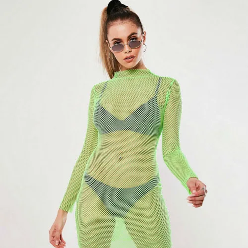 Light Green Женский купальник бикини накидка купальный костюм сетка вязаный купальник пляж платье Новинка - Цвет: Light Green