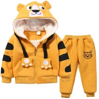 cute boys girls cartoon tigers clothing suits baby plus velvet hoodies pants 2pcs sets kids toddler winter sports clothes 1 5yrs