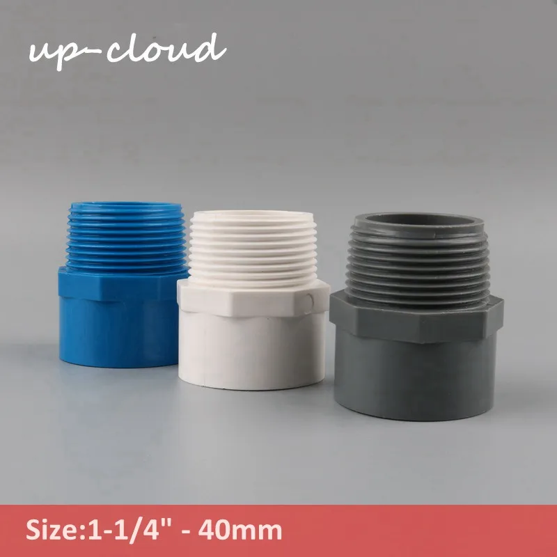 

2pcs UP-CLOUD 1 1/4 inch to 40mm PVC Straight Connector 1 1/4" Male Thread PVC Water Pipe Adapter Garden Irrigation Tube Joint