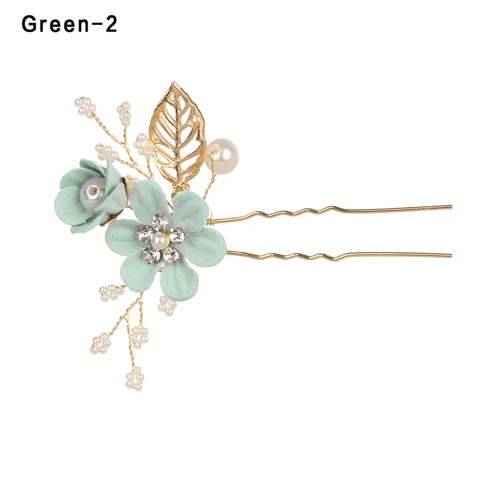green 02 Роскошный красный цветочный дизайн, заколка для волос, головной убор для невесты, свадебные аксессуары для волос, металлические золотые заколки для волос - Окраска металла: green 02