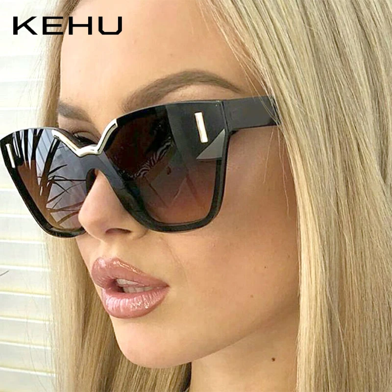Женские солнцезащитные очки KEHU большие градиентные с линзами кошачий глаз