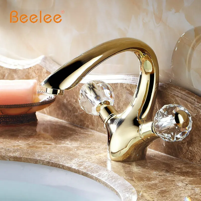 Кран Beelee для ванной комнаты золотой Латунный кран раковины с кристаллами туалета
